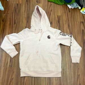 Carhartt relaxed fit pink hoodie. Stain on front but rest is in perfect shape.